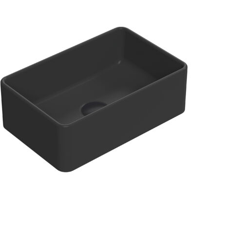 Rectangular Matt Ceramic Countertop Vessel Without Overflow - 365mm - Matt Black