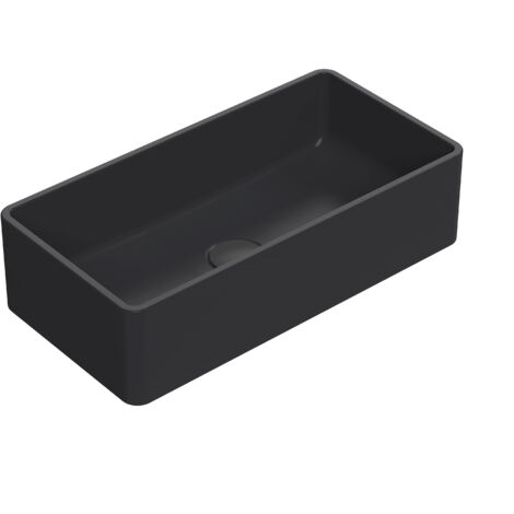 Rectangular Matt Ceramic Countertop Vessel Without Overflow - 465mm - Matt Black