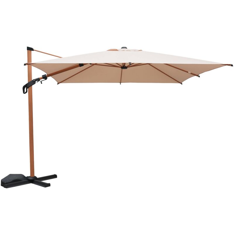 Sweeek Offset Parasol Etretat Rectangular Beige 3x4m, Wood Effect Pole