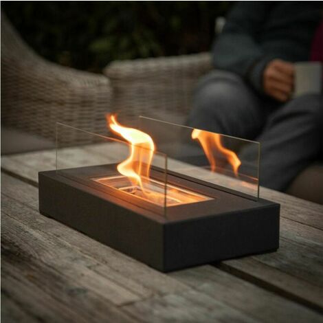 Rectangular one-piece indoor/outdoor portable bioethanol fireplace (black)