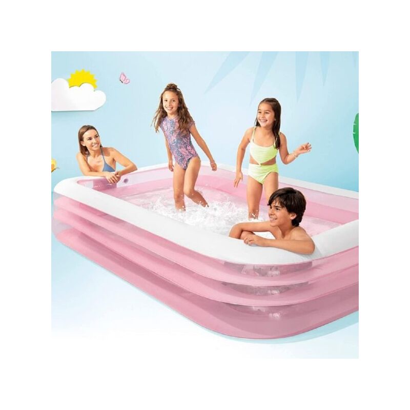 Trade Shop Traesio - Piscina Hinchable Rectangular Familiar Infantil Rosa 305X183X56 Cm Jardin 58487