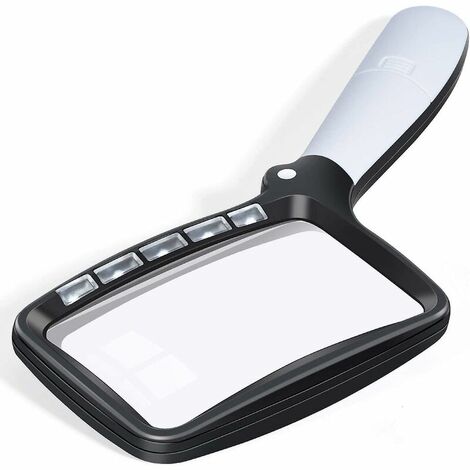 Rectangular Reading Magnifier with 5 LED Lights, 2 Intensity Modes and 2x Magnification for Elderly or Visually Impaired, Reading Inspection Hobby Craft Wa