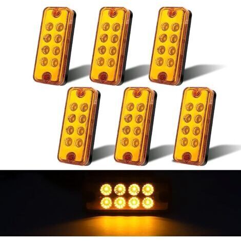 Rectangular side marker lights, unlock indicator, 12–24 V, sealed lamp, surface mount, 6 pieces, amber