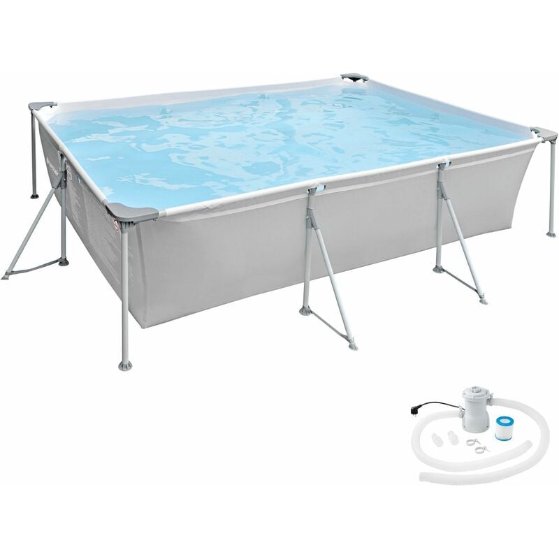 Swimming pool rectangular with pump 300 x 207 x 70 cm - outdoor swimming pool, outdoor pool, garden pool - grey