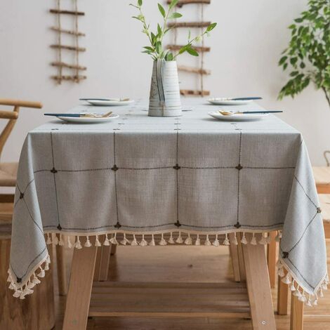 Rectangular Tablecloth Cotton Linen Tablecloth Fabric with Tassel Washable Tablecloth Modern for Kitchen Table Decoration 140 x 140 cm