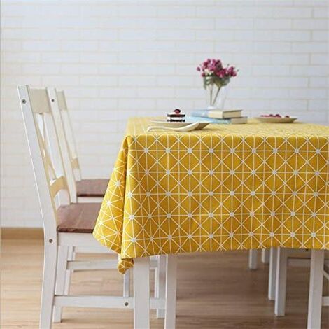 Rectangular Tablecloth Cotton Linen Tablecloths Simple Style Twill Tablecloth Resistance to moisture and humidity （Yellow, 140 × 180cm）