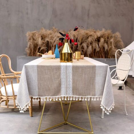Rectangular Tablecloth Linen Cotton Vintage Decoration 3D Embroidery Easy Clean Durable Soft