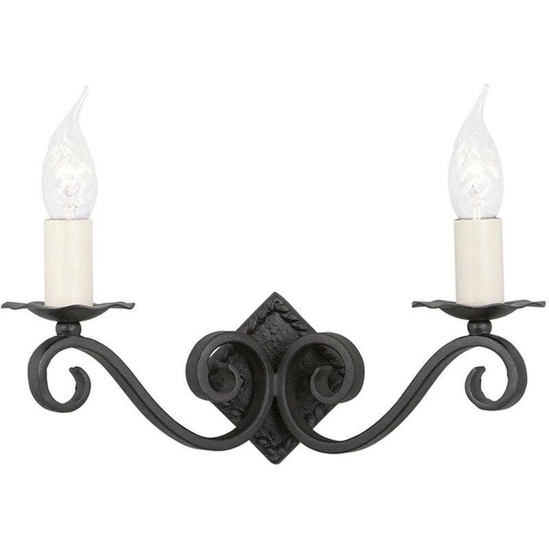 Rectory - 2 Light Indoor Candle Wall Light Black, E14 - Elstead