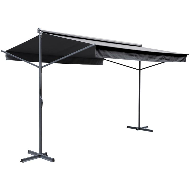 Rectractable patio awning - Penne 4x3m Grey - Manual crank system, freestanding awning, width 395cm, coated polyester canvas 280g/m2