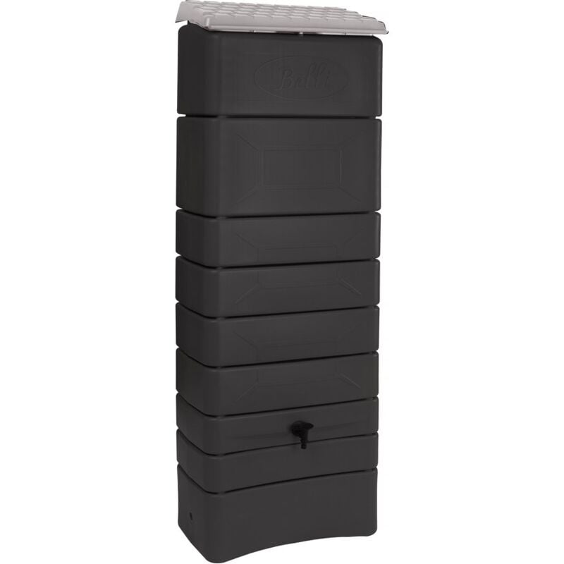 Récupérateur à eau mural 300 l, anthracite avec couvercle, robinet, fixation murale et kit raccord chéneau Bellijardin