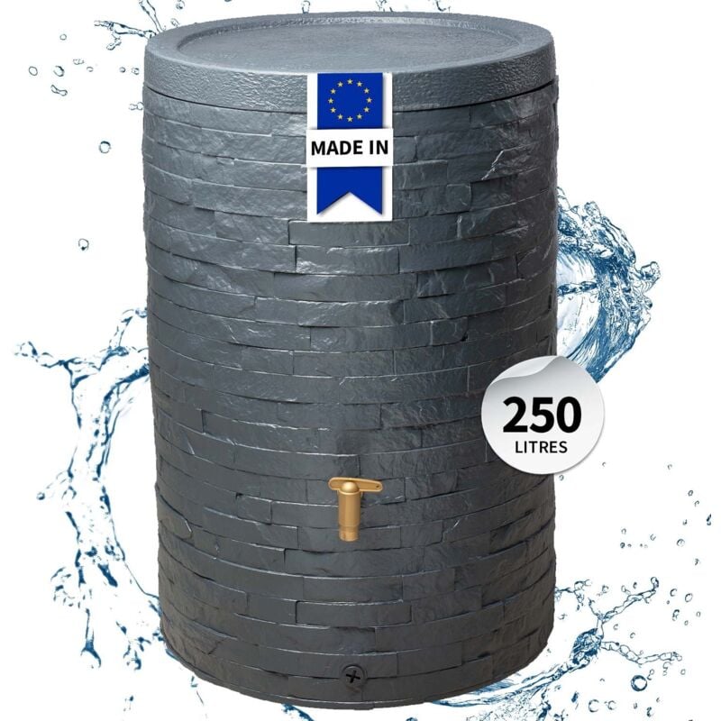 Réservoir arondo 250L graphite avec robinet pe imitation laiton et couvercle - 4rain
