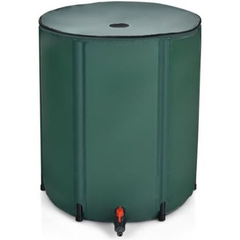 Récupérateur d'Eau de Pluie Pliable de 225 L en PVC avec Robinet, Vanne de Sécurité Filet Filtrant en Maille pour Jardin