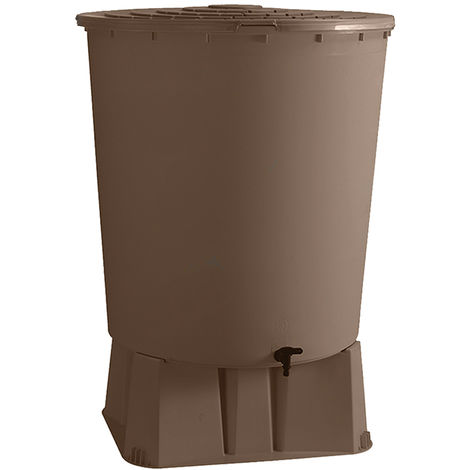 Récupérateur Deau De Pluie Rond Socle Taupe 500 L Kit Raccord Chéneau