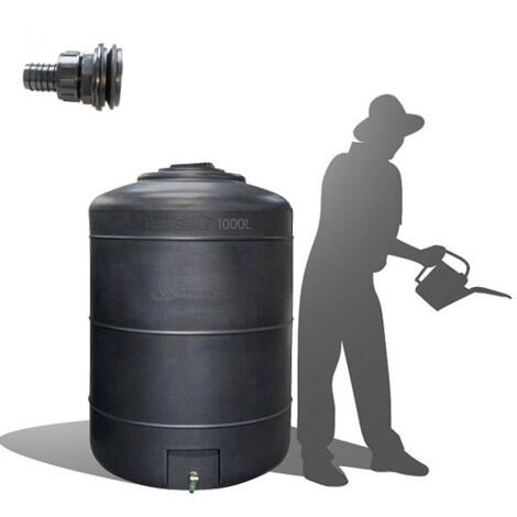 Récupérateur Eau de Pluie Hors-sol 1000 Litres Rond DS Eau Gris Anthracite + connectique d'entrée Garantie 5 ans