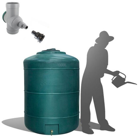 Récupérateur Eau de Pluie Hors-sol 1000 Litres Rond DS Eau Vert+ connectique d'entrée et Filtre gouttière Garantie 5 ans
