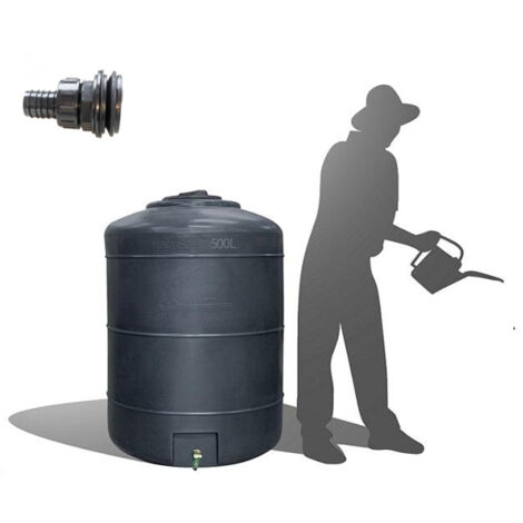 Récupérateur Eau de Pluie Hors-sol 500 Litres Rond DS Eau Gris Anthracite + connectique d'entrée Garantie 5 ans