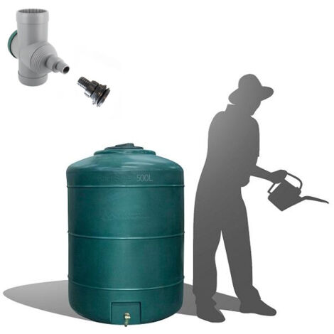 Récupérateur Eau de Pluie Hors-sol 500 Litres Rond DS Eau Vert+ connectique d'entrée et Filtre gouttière Garantie 5 ans