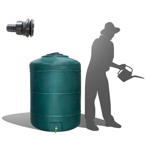 Récupérateur Eau de Pluie Hors-sol 500 Litres Rond DS Eau vert + connectique d'entrée Garantie 5 ans