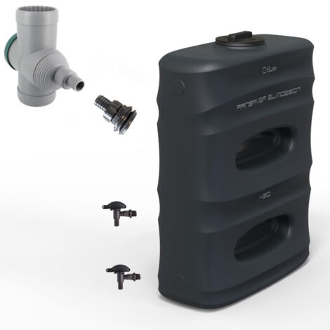 Récupérateur Eau de Pluie Hors-Sol Mural 450 Litres DS EAU Gris Anthracite  + connectique d'entrée et Filtre gouttière Garantie 5 ans