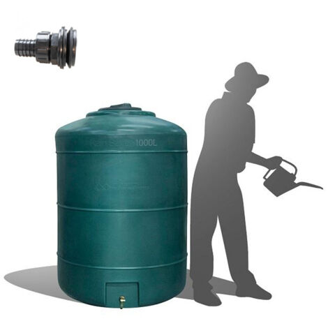 Récupérateur Eau de Pluie Hors-sol Rond 1000 Litres DS Eau Vert avec connectique d'entrée Garantie 5 ans