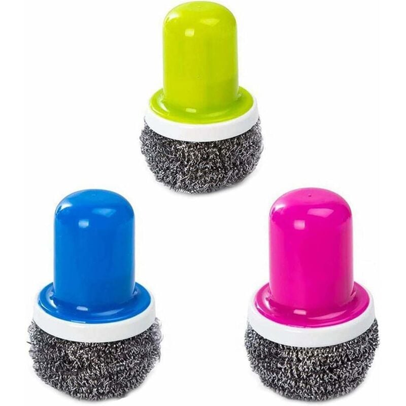 Abcrital - Récureurs en acier inoxydable avec poignée, brosse de nettoyage réutilisable pour lave-vaisselle pour lave-vaisselle (bleu + vert + rouge)