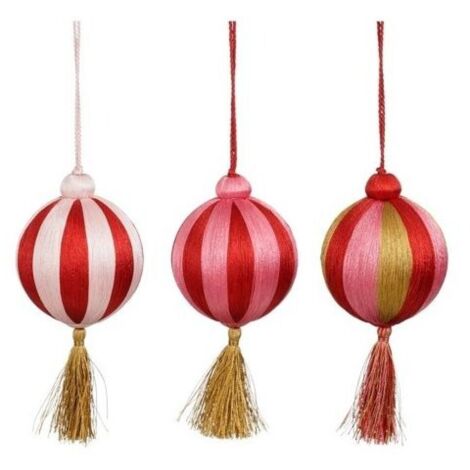 Recycelte Dekokugel mit Quaste, assortiert in hellrosa/rot/dunkelrosa, 8 cm