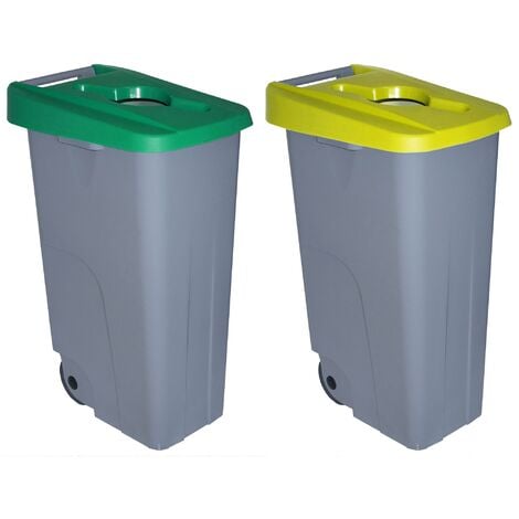 Wellhome Container Recyclo 110 litri, chiuso con coperchio, ideale per il  riciclaggio del vetro, con ruote