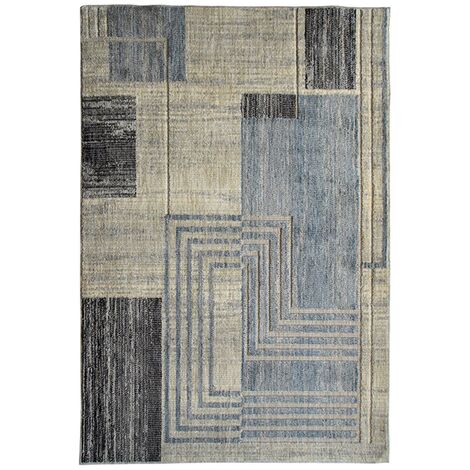 RECYCLE PROCESSEUR - Tapis extra-doux motif processeur ecru bleu 120x170