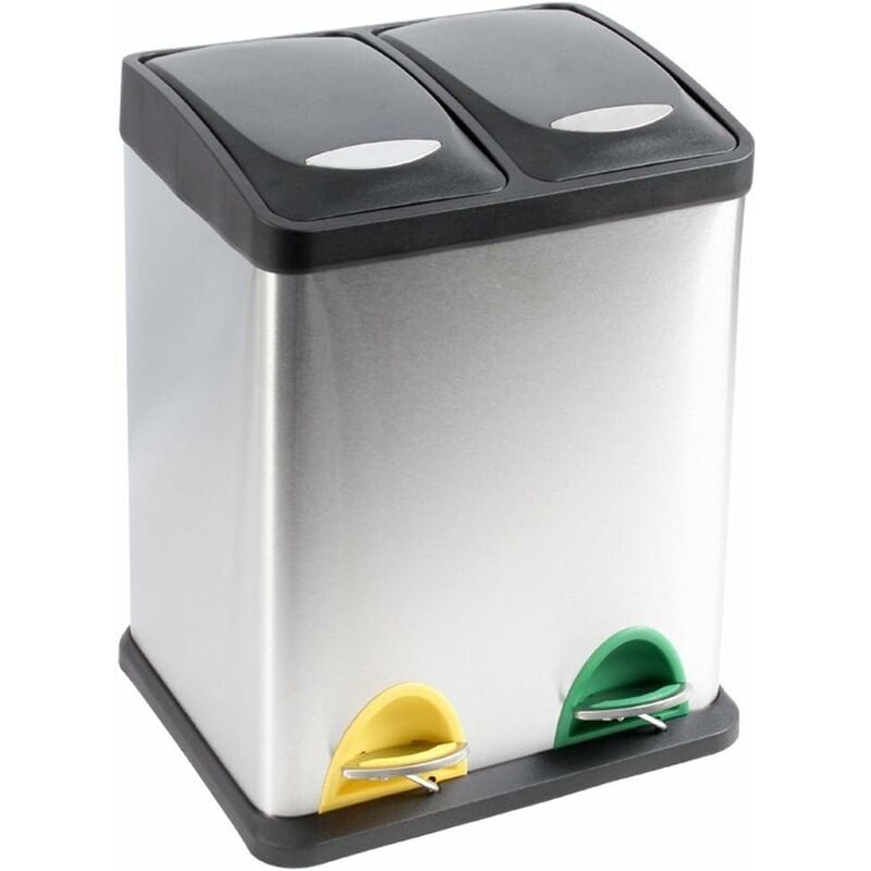 Recycling Bin with Lids for Kitchen / 30 Litre Capacity / 2 Compartments Waste Separation (30L (15L+15L)) - Evre