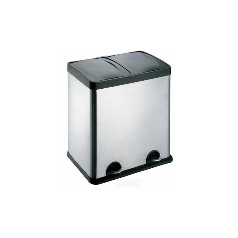 Evre - Recycling Bin with Lids for Kitchens / 60 Litre Capacity / 2 Compartments Waste Separation (60L) - Silver