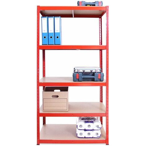 RED - 5 TIER METAL SHELVING UNIT STORAGE RACKING SHELVES GARAGE WAREHOUSE SHED 150x70x30cm