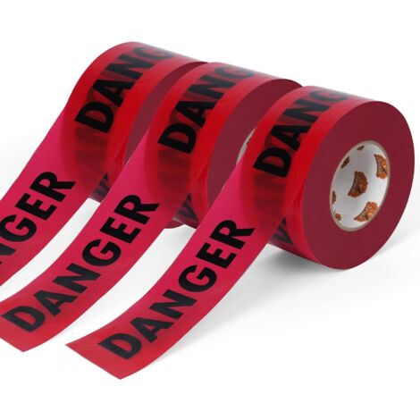 Red and Black Danger Warning Tape for Marking Zones, Safety Warning Tape, 76mm x 305M, for Halloween/Danger Zone Decoration
