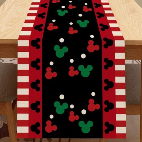 Red and Black Mouse Tablecloth, Fun Christmas Cute Polka Dot Home Kitchen Decor, Vintage Burlap Dining Decor 13 x 108 Inches