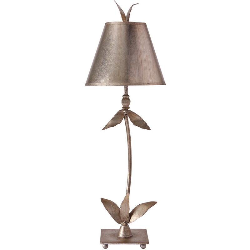 Red Bell - 1 Light Table Lamp Silver Floral Leaves Design, E27 - Elstead