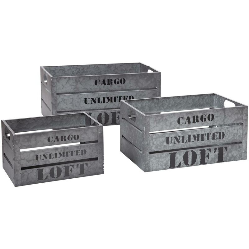 Image of Set di 3 casse cargo in metallo grigio - carico Atmosphera créateur d'intérieur - Grigio