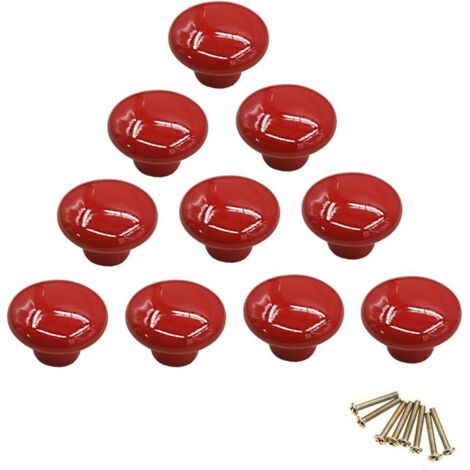 Red Ceramic Drawer Pulls and Knobs, Furniture Door Knobs for Children's Room, Pack of 10 (Comes with screws)