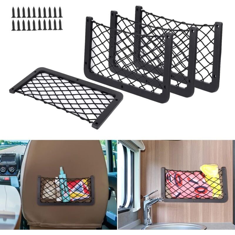 Red de almacenamiento para coche (4 unidades), organizador de maletero de 36 x 18 cm, bolsa organizadora multifuncional de bolsillo para utensilios,