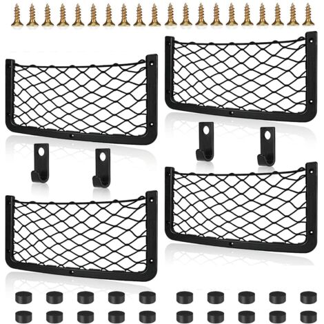 Red de almacenamiento para coche de 4 piezas, con gancho, red elástica para almacenamiento en el maletero, 36 x 18 cm, bolsa organizadora de bolsillo para coche, autocaravanas, barcos, hogar