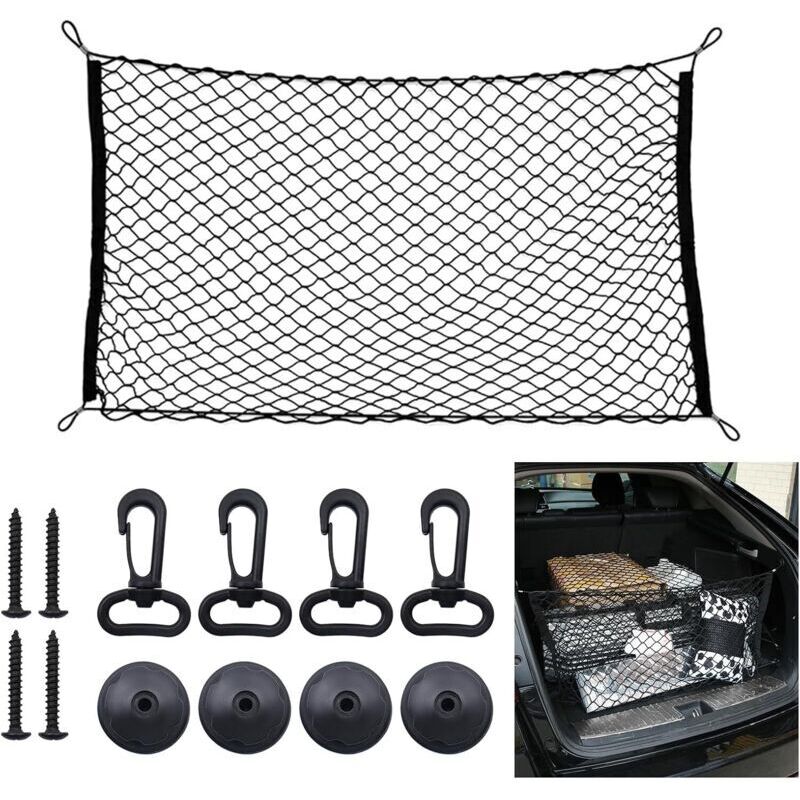 Image of Kofferraum-Aufbewahrungsnetz 110 x 60 cm - Elastisch mit 4 Haken - Kompatibel mit den meisten Autos