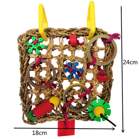 Red de escalada para pájaros, juguetes de loro tejido, hierba marina, mordedura, cuerda de cáñamo colgante, columpio, escalera de juego, masticar, forrajeo, juguetes coloridos divertidos para loros,Wo