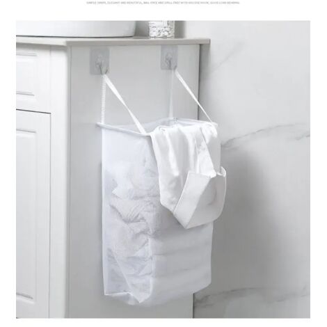 Red de lavandería con pegatinas, cesto de ropa para montar en la pared, cesto para guardar ropa sucia, organizador de baño, red de lavandería, cesto de ropa blanco