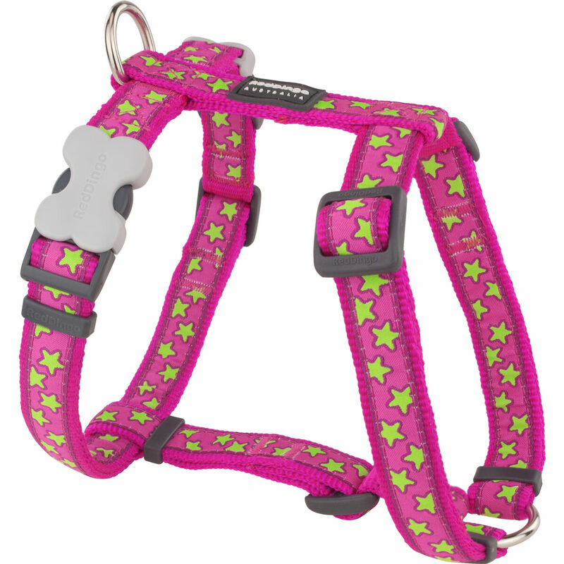 Image of Imbracatura per Cani Red Dingo style stars lime on hot pink 36-54 cm 30-48 cm