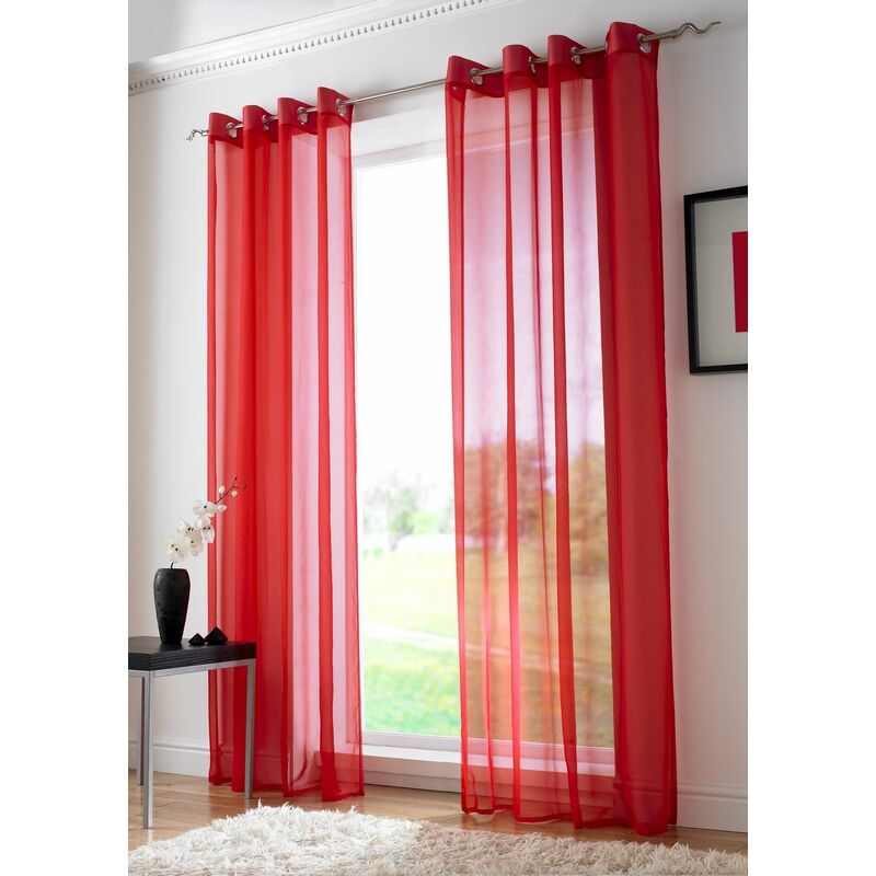 Red Eyelet Ring Top Voile Curtain Panel 108' Drop