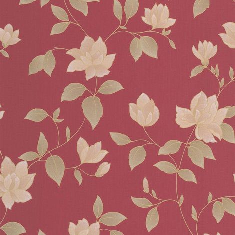 main image of "Red Gold Floral Wallpaper Metallic Textured Paste Wall Vinyl Graham Brown Amy"