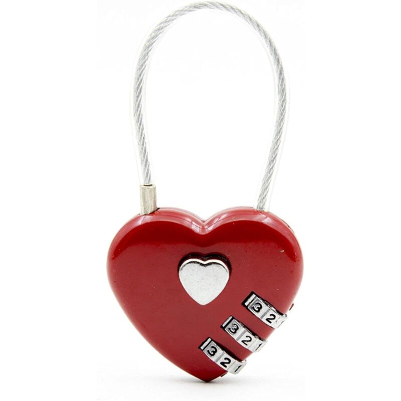 Red) Heart Padlock Mini 3 Digit Combination Lock with Love Wire Combination Lock for Travel Bag Suitcase Luggage