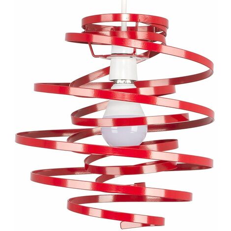 Red Metal Double Ribbon Spiral Swirl Ceiling Light Pendant