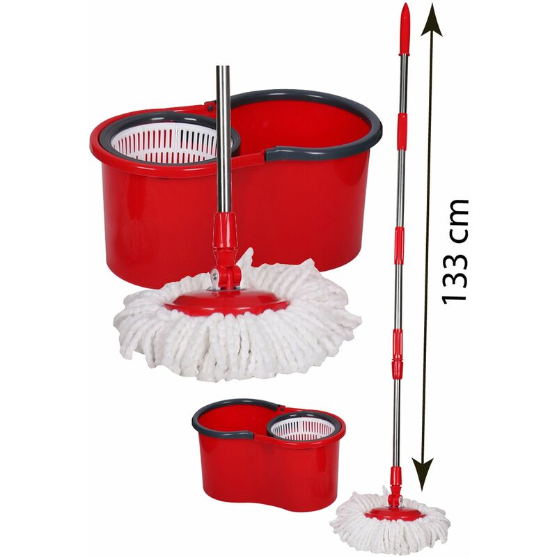 Red silver kit balai serpilliere microfibre magique rotatif et seau essoreur seau rotatif avec balai retractable et mop - rouge