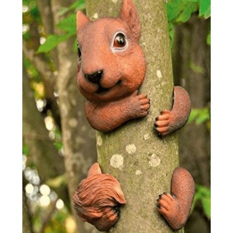 Red Squirrel Garden Animal Tree Peeker Novelty Garden Ornaments Garden Tree Decoration Garden Sculpture Statues Home Decor. (Squirrel)