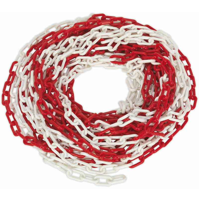 Loops - Red & White Plastic Chain - 25m x 6mm - High Voltage Exclusion Zone - Safety