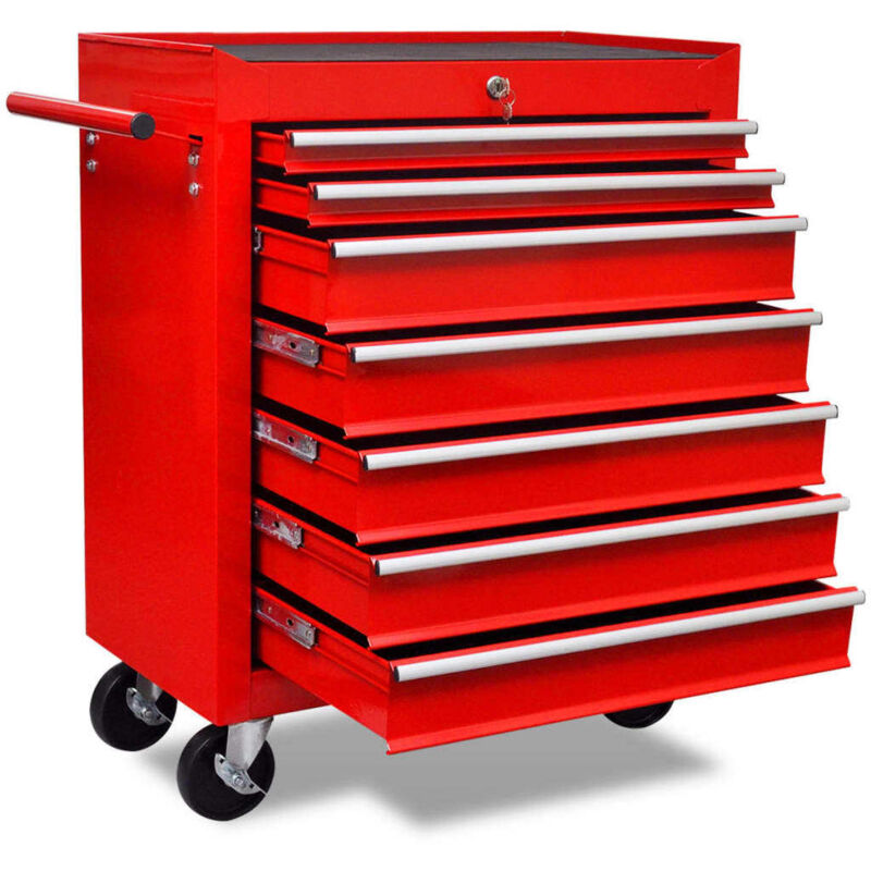 Workshop Tool Trolley 7 Drawers Red vidaXL